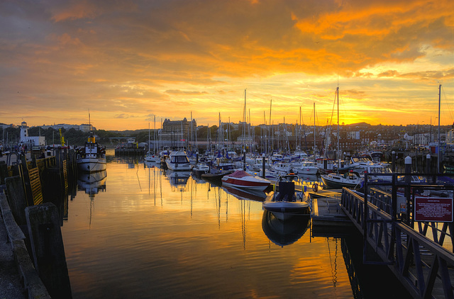 Scarborough Harbour at sunset