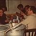 Enjoying supper! (But then, I was the chef!). From a scanned print. Climbing hut.