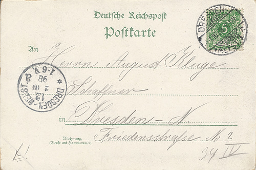 Postkarte Palast-Restaurant anno 1898 (Revers)