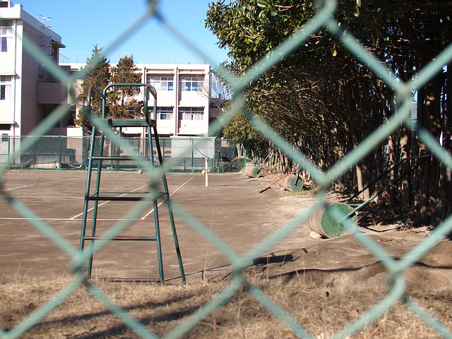School tennis court on a new year holiday