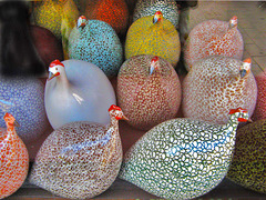 . Fat glass hens in all kinds of colors