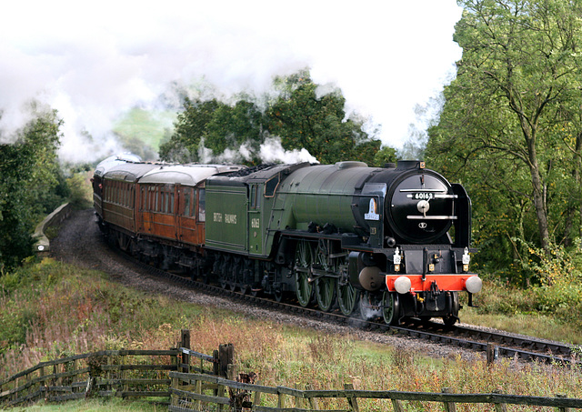 New Build class A.1 60163 TORNADO on 09.30 Grosmont - Pickering at Esk Viaduct NYMR 2nd October 2010