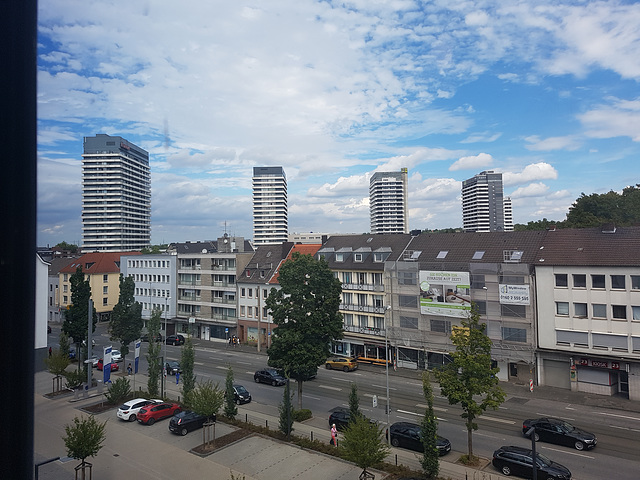 view from hospital window to Mülheim-Skyline
