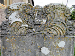 cobham church , surrey (11)c18 crown and palms on 1757 gravestone of david cooper