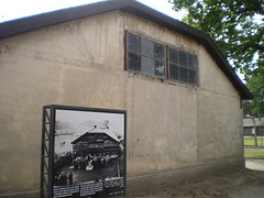 Auschwitz I - building and its old photo.