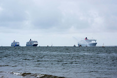 The three Queens lined up in the Mersey.