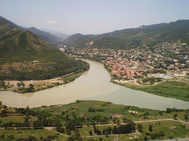 View to Mtskheta and rivers Kura and Aragvi.
