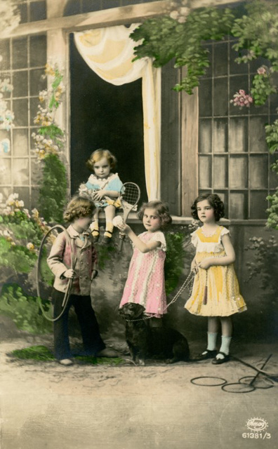 Children with Their Dog and Toys
