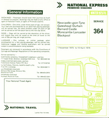 Primrose Coaches and National Travel Winter 1975-1976 timetable (as published by National Travel) Page 1