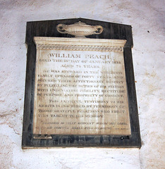 Memorial to William Peach, Steward to the Whichcote Family, Saint Denis' Church Aswarby, Lincolnshire