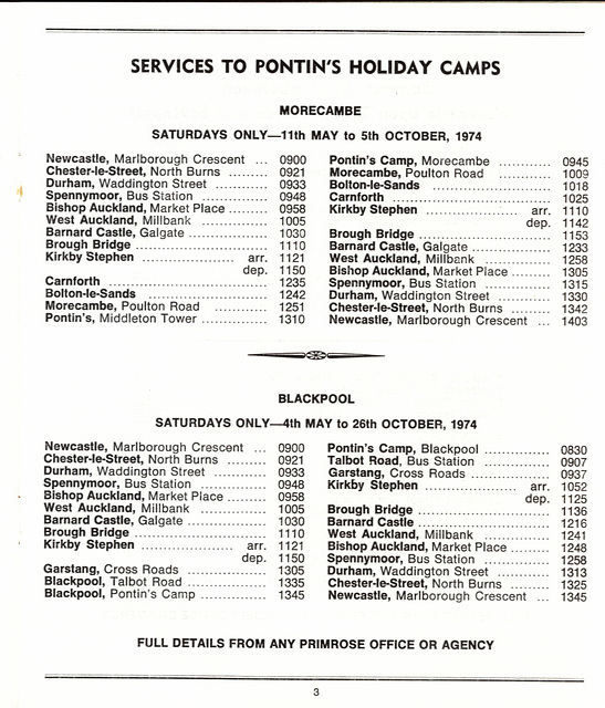 Primrose Coaches timetable Summer 1974 Page 3