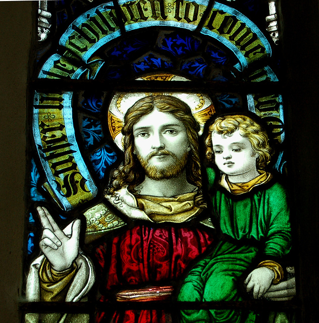 Detail of stained glass, Twyford Church, Derbyshire