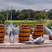 Geese Sculptures and Barrel Seats