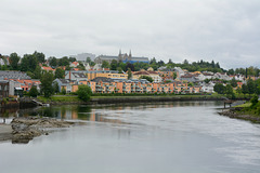 Norway, Trondheim, View from Old Town Bridge to Norwegian University of Science and Technology (NTNU)