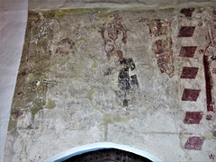 peakirk church, hunts (7) c14 wall painting of devil and warning to gossips