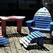Pink fish bench together with the blue and white one.