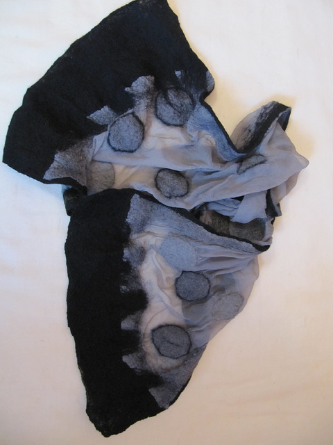 black and grey nuno felted scarf