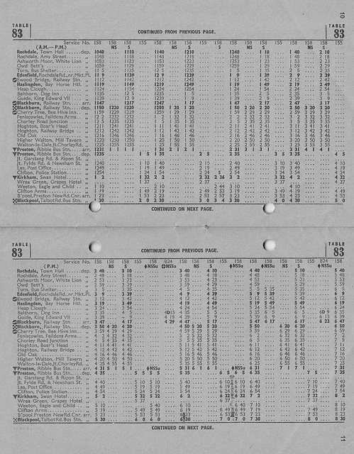Ribble service 158 timetable, 30 Sept 1963 - Pages 10 and 11