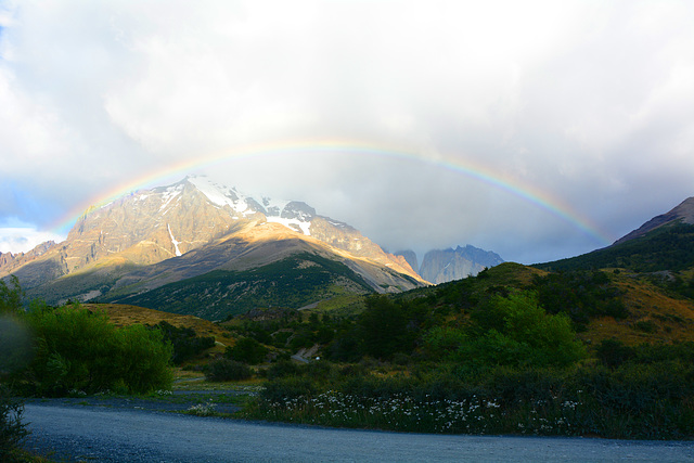 Chile, Rainbow over Valley of Los Torres