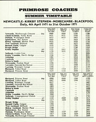 Primrose Coaches timetable Summer 1971 Page 1