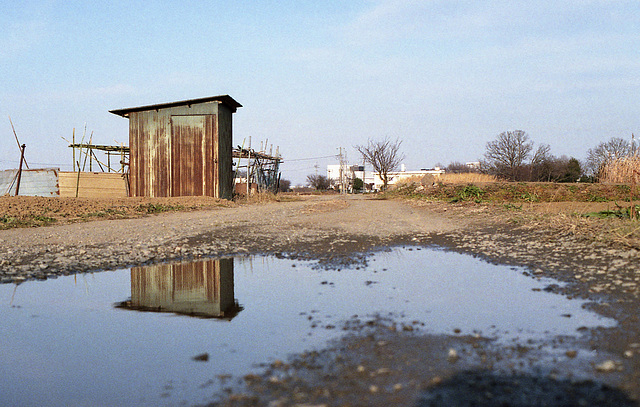 Hut and puddle