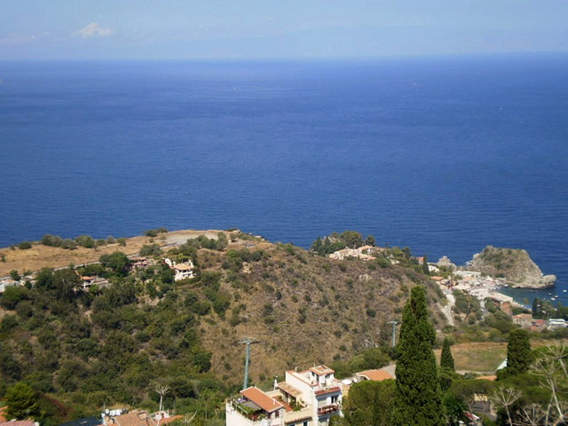 Towering view over Mazzarò and the Ionian Sea.
