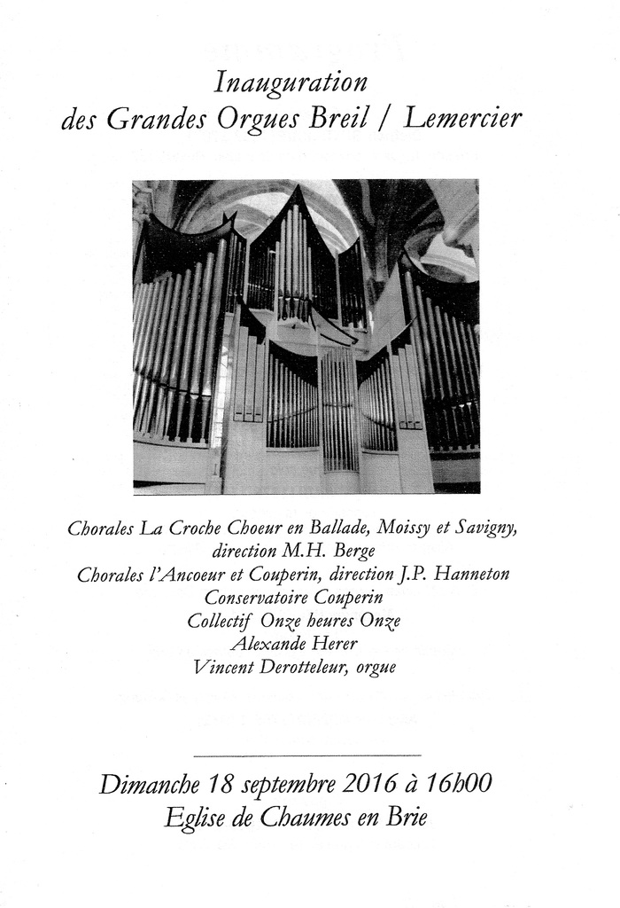 Inauguration des grandes orgues de Chaumes-en-Brie le 18/09/2016