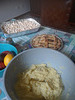 Mashed potatoes, apple pie, and sweet potato pudding