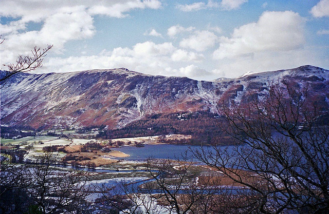 Looking Great Bay towards Maiden Moor from near Ashness Wood  (Scan from Feb 1996)