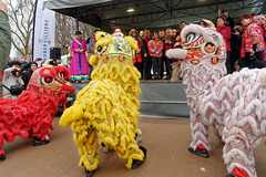 Les lions avec les représentants de la communauté chinoise et ceux de la municipalité