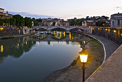 Twilight on the Tevere and Bridge Vittorio Emanuele II, Roma