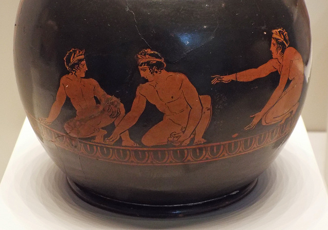 Detail of a Red-Figure Chous with Knuckebone Players in the Getty Villa, June 2016