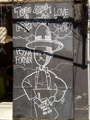 Poet Fernando Pessoa on sliding door.