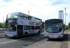 First Manchester buses at Salford Shopping Centre - 24 May 2019 ( P1010931)