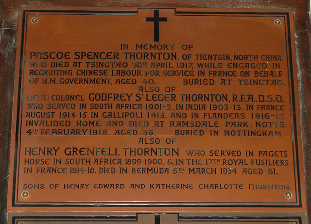 Memorial To Pascoe Spencer Thornton, Colonel Godfrey Thornton and Henry Thornton, Saint Nicholas Church, Castle Gate, Nottingham