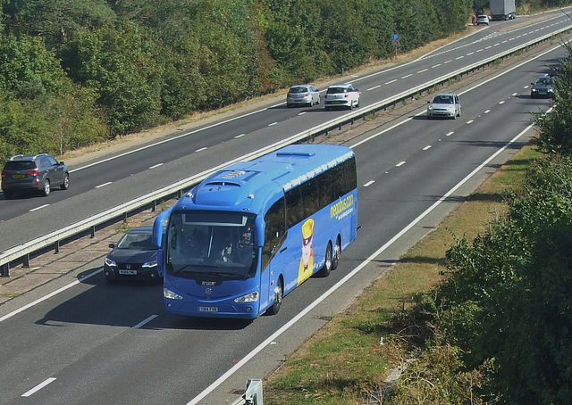 DSCF4353 Freestones Coaches (Megabus contractor) YN14 FVR on the A11 near Kennett, Suffolk - 11 Aug 2018