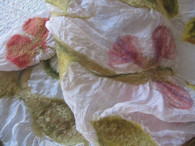 nuno felted shawl with flowers