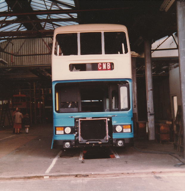 China Motor Bus (Hong Kong) tri-axle Leyland Olympian at ECW Lowestoft - 9 Apr 1983
