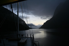 Doubtful Sound in New Zealand at dusk.