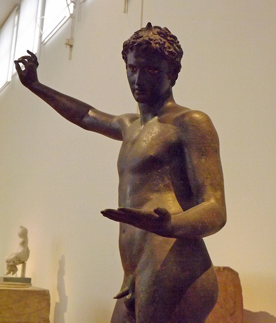 Detail of a Bronze Statue of Young Athlete from Marathon in the National Archaeological Museum in Athens, May 2014