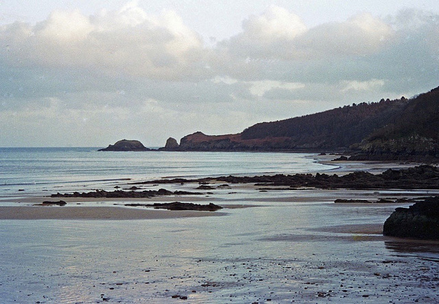 Monkstone Point in the afternoon sun, from Saundersfoot Harbour (Feb 1995, scan)