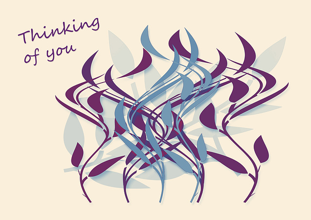 Leaves from Photoshop shapes - blue & plum - Thinking of You