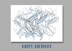 Leaves from Photoshop shapes - glowing edges on white - Happy Birthday