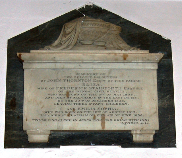 Memorial to Eliza and Emila Sophia, The daughters of John Thornton, Holy Trinity Church, Clapham, London