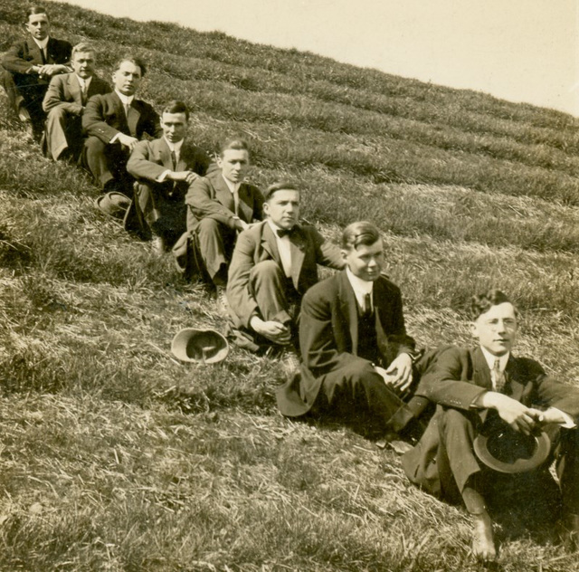 Eight Guys in a Row on a Hill (Cropped)