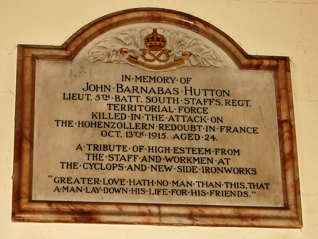 Monument to John Hutton, Saint Matthew's Church, Walsall, West Midlands