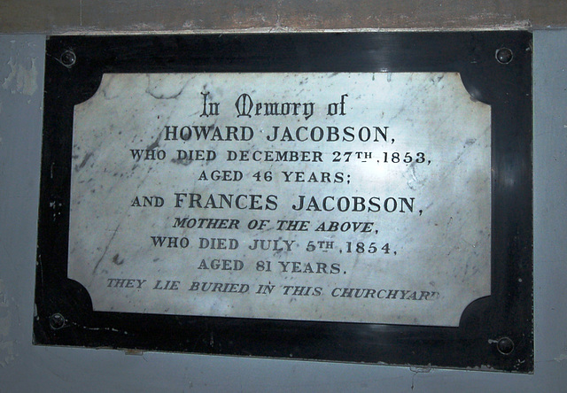 Memorial to Frances and Howard Jacobson, Saint Mary's Old Church, Stoke Newington, Hackney, London