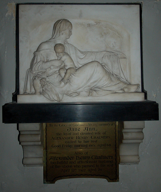 Memorial to Jane and Alexander Chalmers, Nave of Saint Mary's Old Church, Stoke Newington, Hackney, London