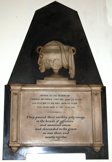 Memorial to Thomas and Elizabeth Spurrier, Saint Matthew's Church, Walsall, West Midlands