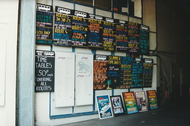 Jersey bus garage display boards, St. Helier - 4 Sep 1999